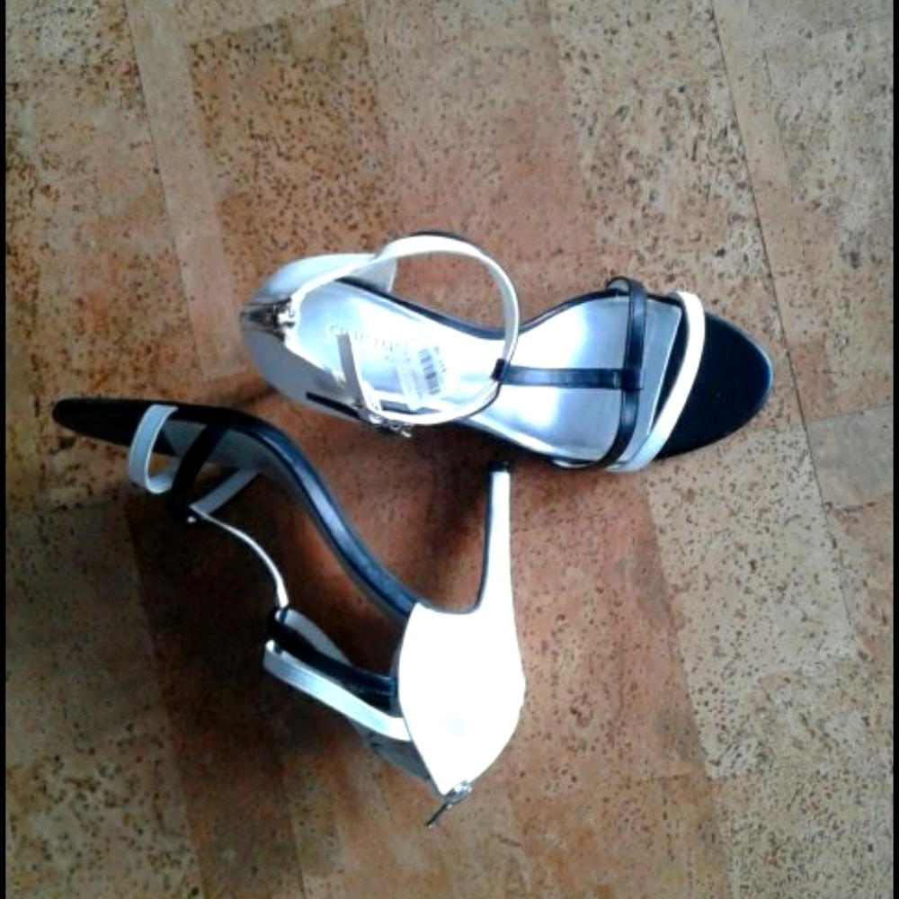 Black and white strappy shoes